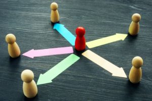 game pieces with different arrows of options of where to move