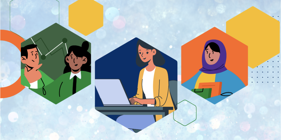 Illustration of people collaborating, working, and studying