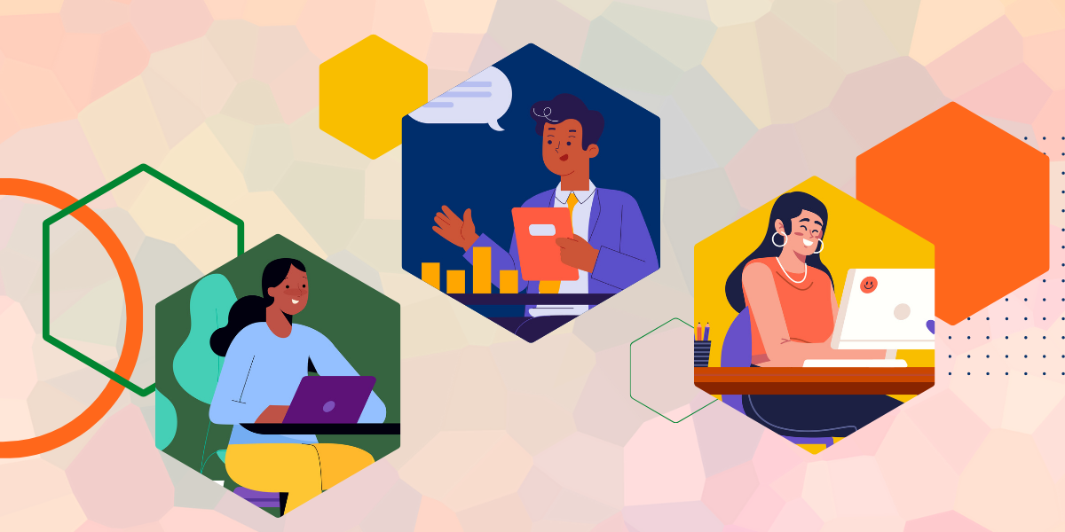 animated presentation of three people working behind a computer and interacting