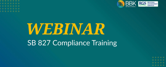 Text reads: Webinar SB 827 Compliance Training
